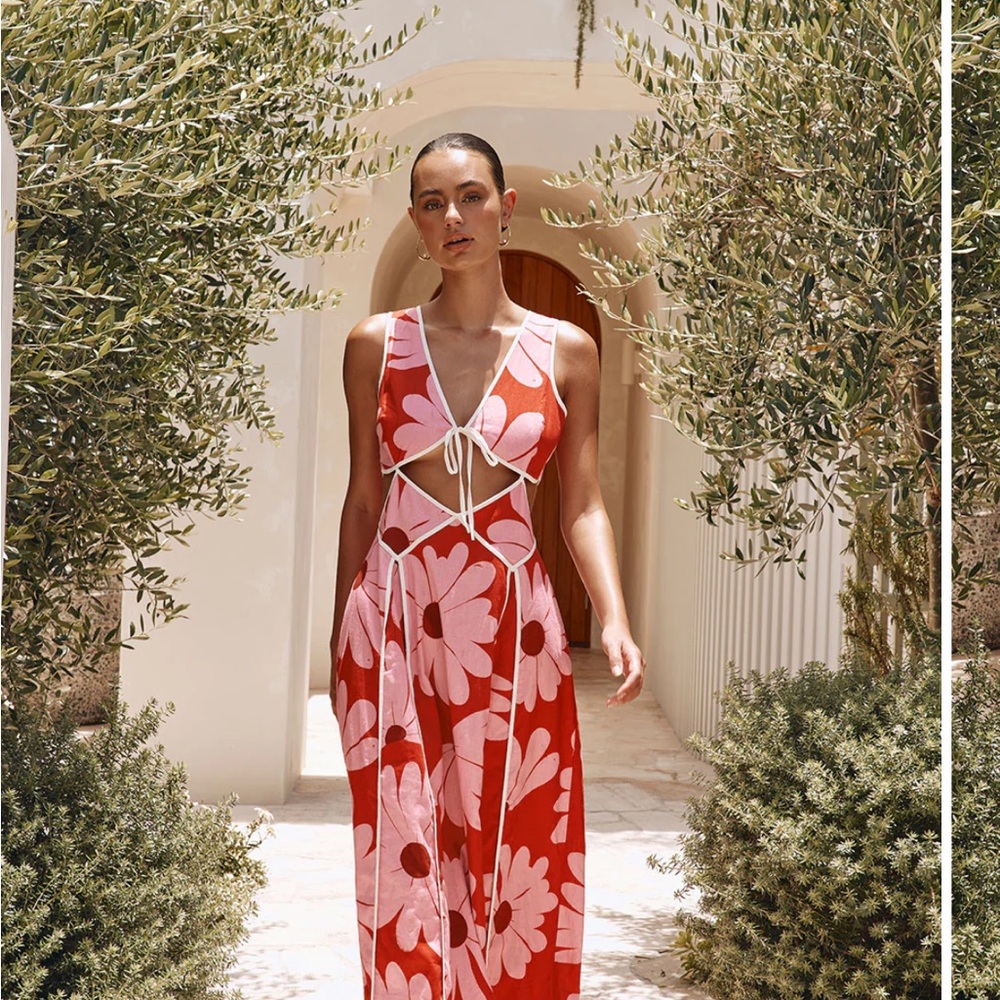 Sabo Skirt Red and White Floral Maxi Dress